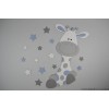 Houten muursticker - Giraf Zazu met sterren/bloemen - oudblauw (naam optioneel) (60x60cm)